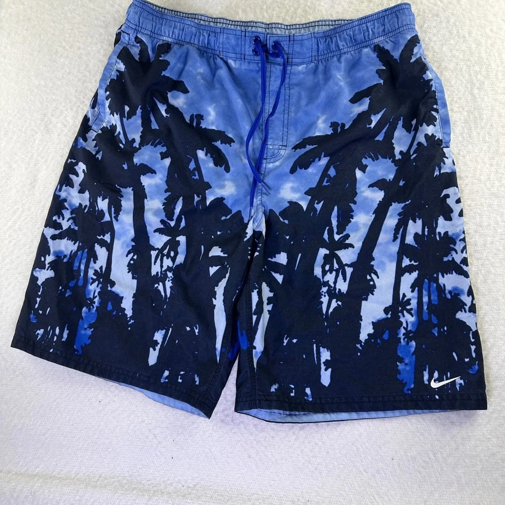 Nike Swim Trunks Mens L Blue Graphic Recycled Polyester  Board Shorts Beach Pool